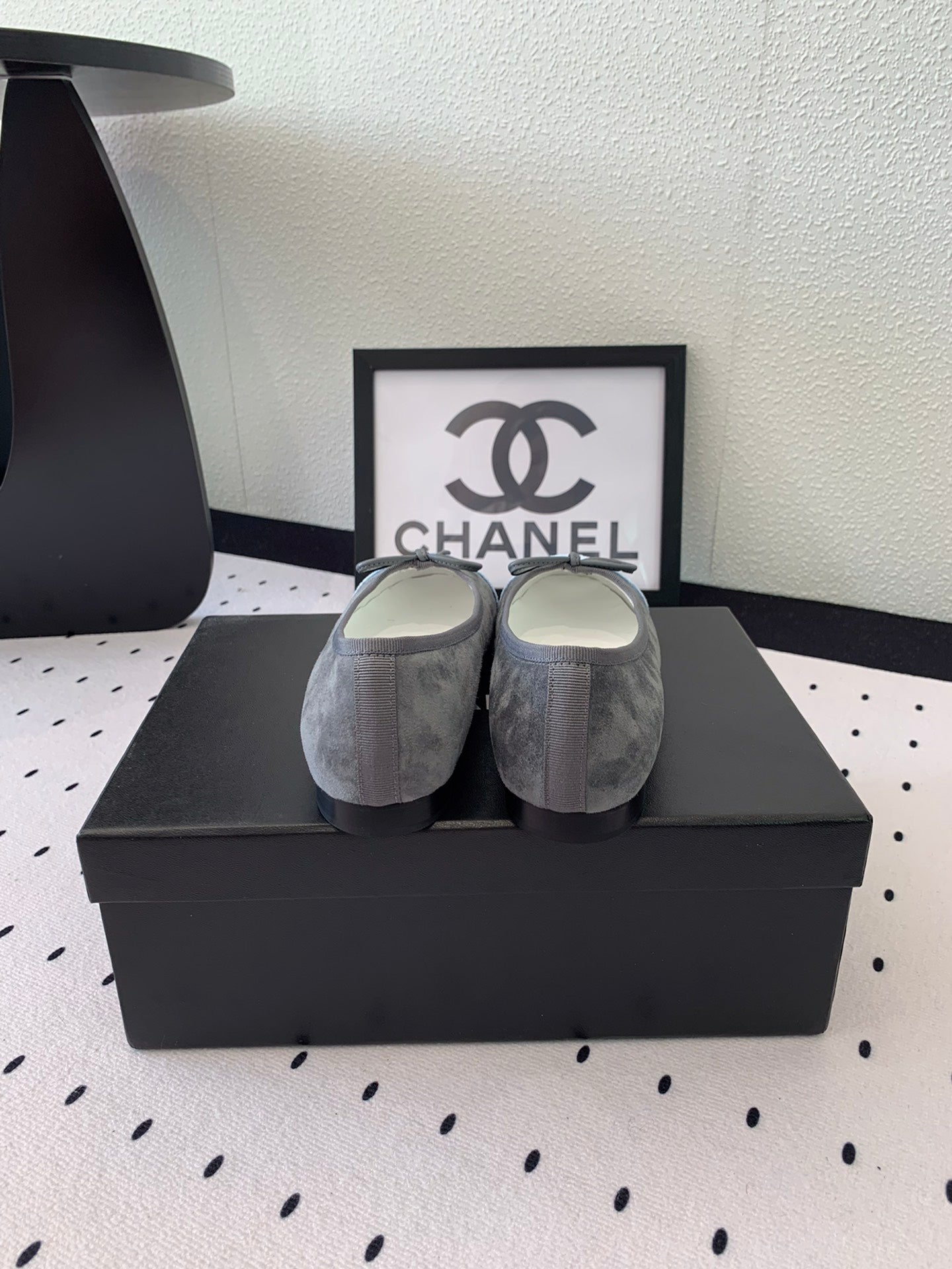 CHANEL BALLET FLAT GREY MIX LIGHT BLUE VELVET
