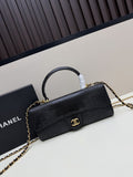 Chanel East West Flap Bag – Black Lizard Embossed Leather with Gold Hardware