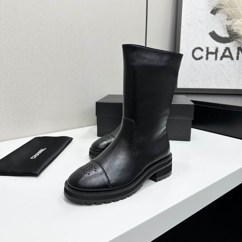 Chanel Black Mid-Calf Lug-Sole Boots