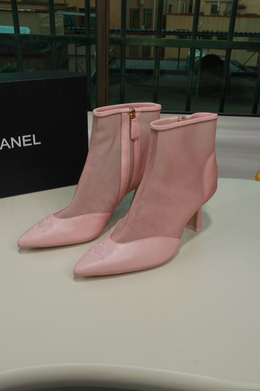 Chanel Two-Tone Pink Ankle Boots with Sculpted Heels