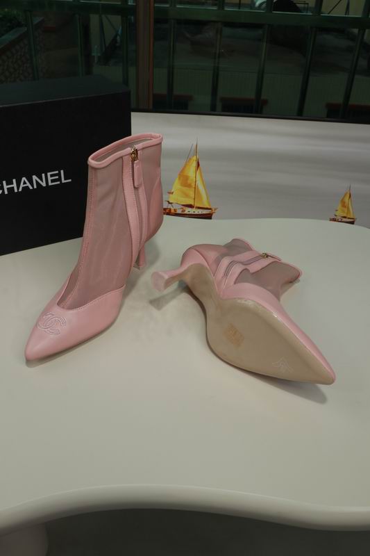 Chanel Two-Tone Pink Ankle Boots with Sculpted Heels