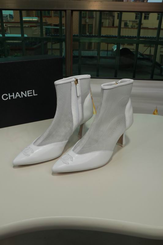 Chanel Two-Tone White Ankle Boots with Sculpted Heels