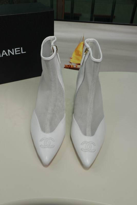 Chanel Two-Tone White Ankle Boots with Sculpted Heels