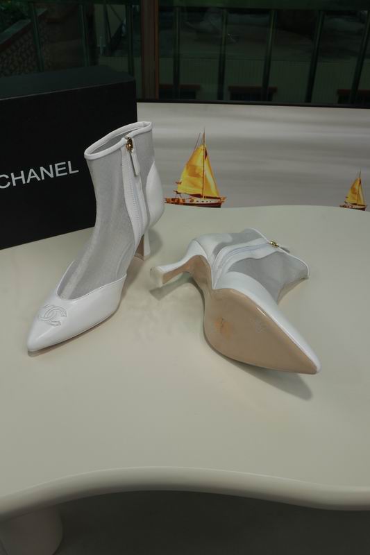 Chanel Two-Tone White Ankle Boots with Sculpted Heels