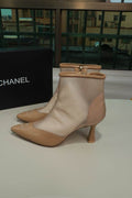 Chanel Two-Tone Beige Ankle Boots with Sculpted Heels
