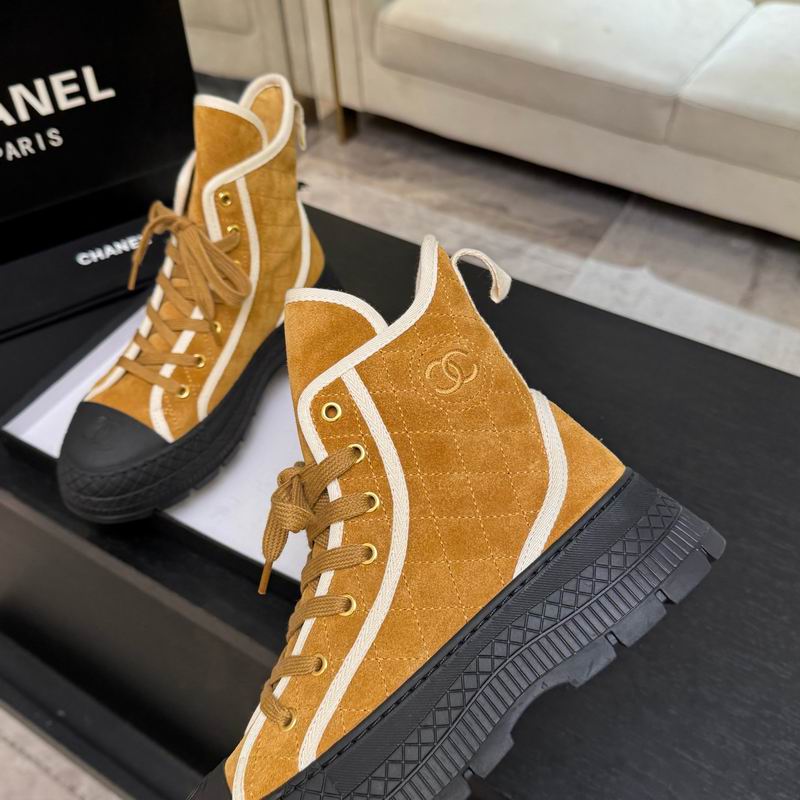 Chanel Brown Quilted High-Top Sneakers with Cream Trim