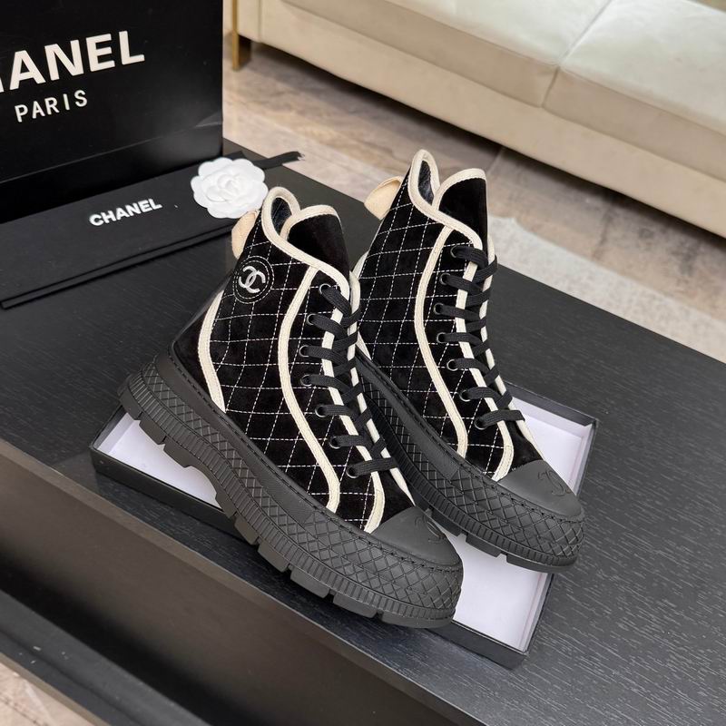 Chanel Black Quilted High-Top Sneakers with Cream Trim