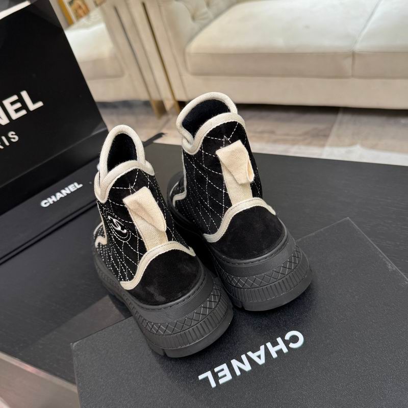 Chanel Black Quilted High-Top Sneakers with Cream Trim