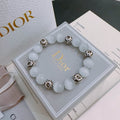 Dior Homme White Agate Beaded Bracelet with CD Logo Charms