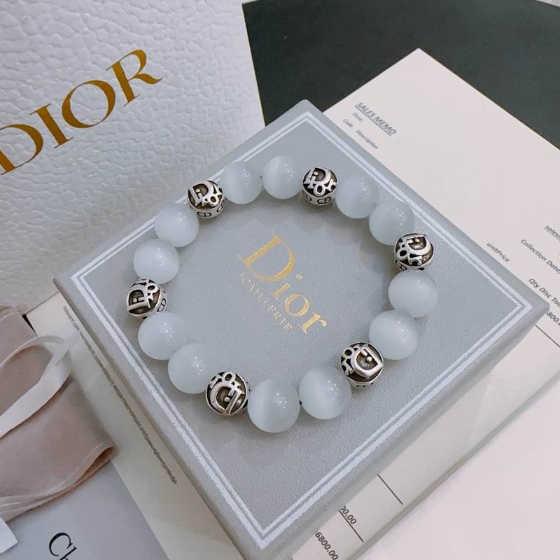 Dior Homme White Agate Beaded Bracelet with CD Logo Charms