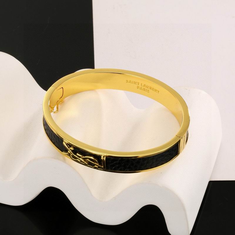 Saint Laurent YSL Cassandre Bangle Bracelet — Gold & Black Enamel