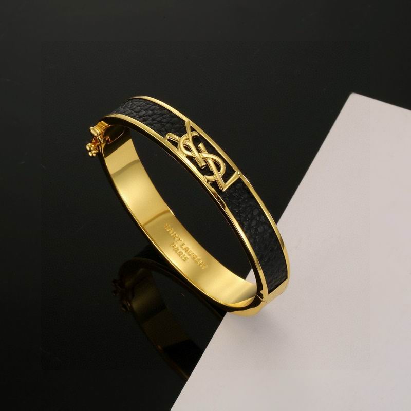 Saint Laurent YSL Cassandre Bangle Bracelet — Gold & Black Enamel