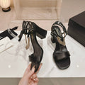 CHANEL Double C Leather High Heel Sandals Black