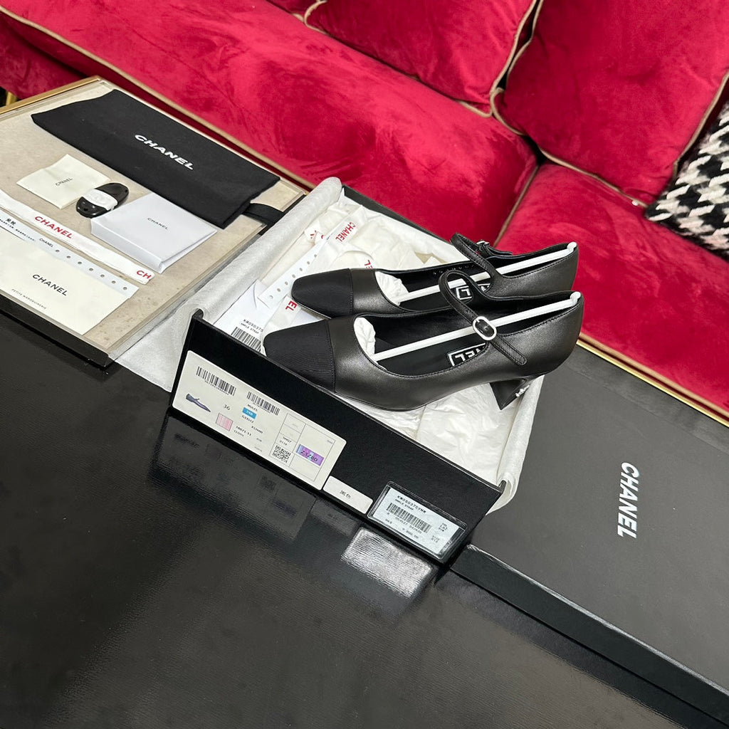 CHANEL HIGH MARY JANE IN BLACK CALFSKIN AND SATIN
